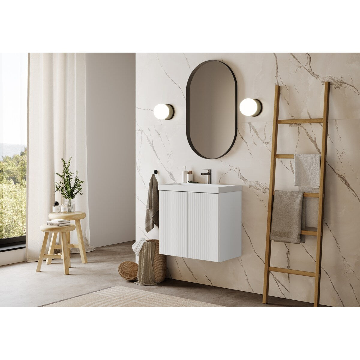 TENOR frameless, modern wall hung 24 inch bathroom vanity with sink for small and narrow bathrooms and powder rooms