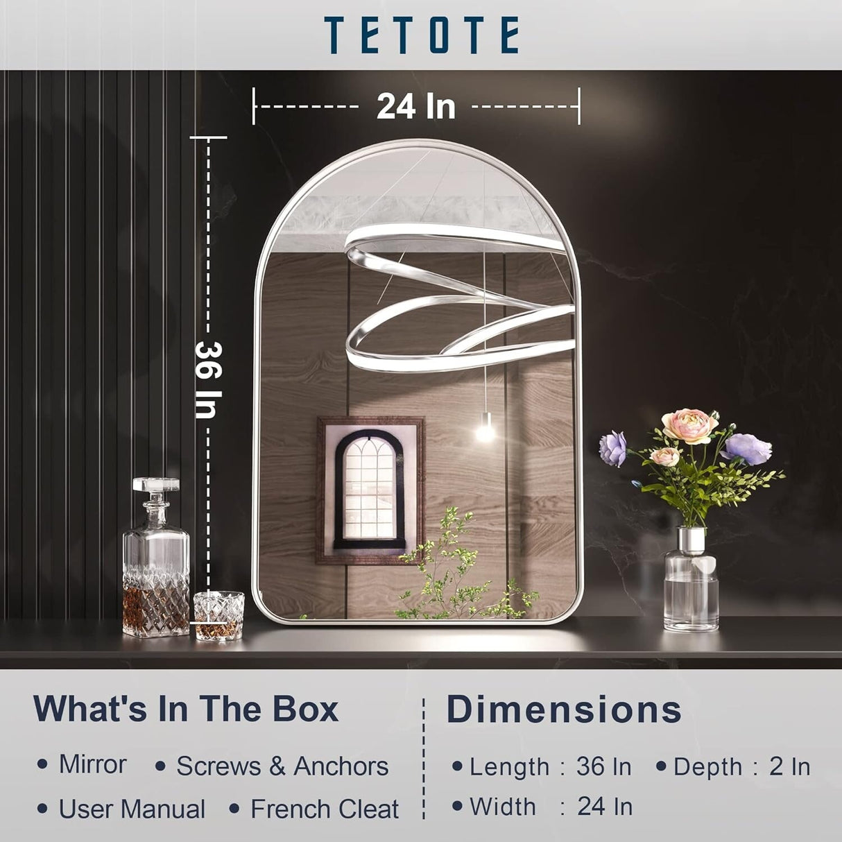 TETOTE Modern Arch Bathroom Wall Mounted Vanity Mirrors