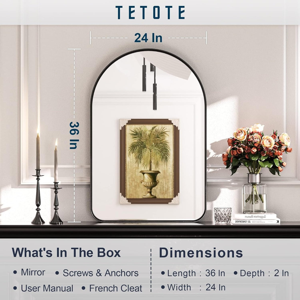 TETOTE Modern Arch Bathroom Wall Mounted Vanity Mirrors