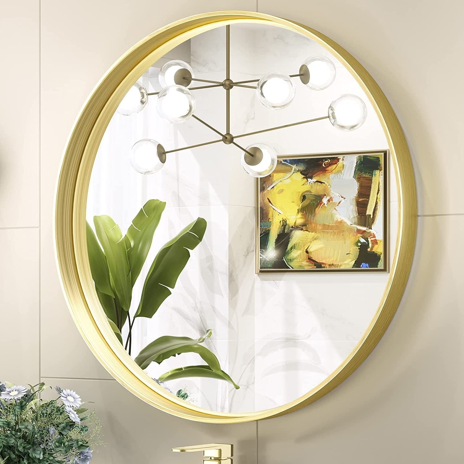 TETOTE Round Metal Frame Mirror Wall Mounted Bathroom Vanity Mirror Overstock