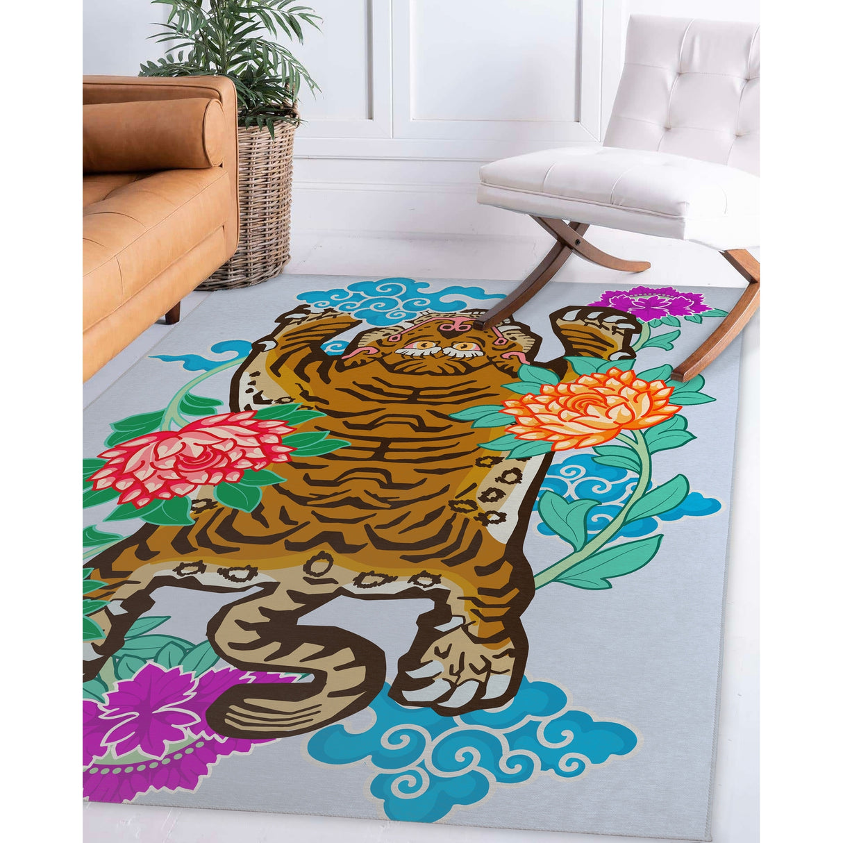 TIBETAN TIGER FLORAL SKY Area Rug By Kavka Designs