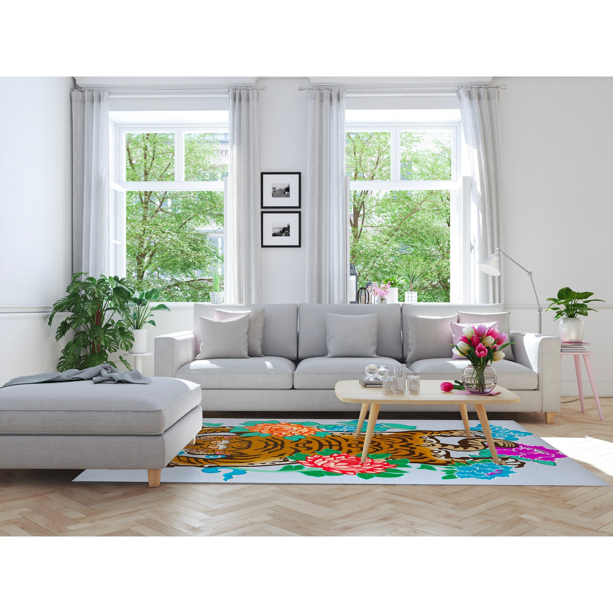 TIBETAN TIGER FLORAL SKY Area Rug By Kavka Designs