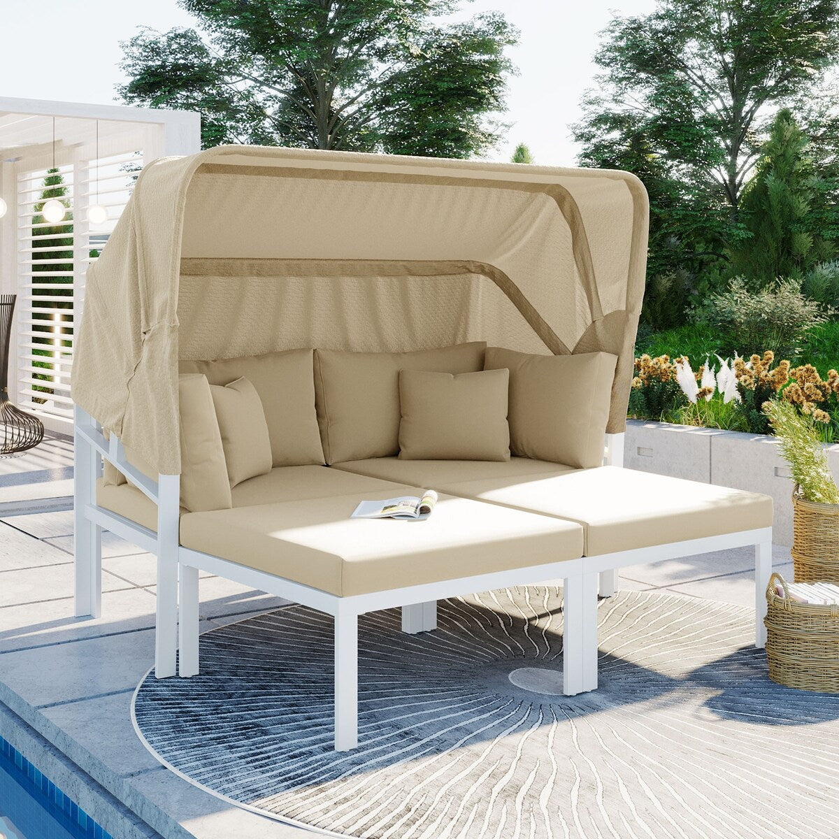 TOPMAX 3-Piece Patio Daybed with Outdoor Metal Sectional Sofa Set