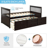 TOPMAX Captain's Bed Twin Daybed with Trundle Bed and Storage Drawers,Twin Bed Features Hideaway For Space Saving Purpose
