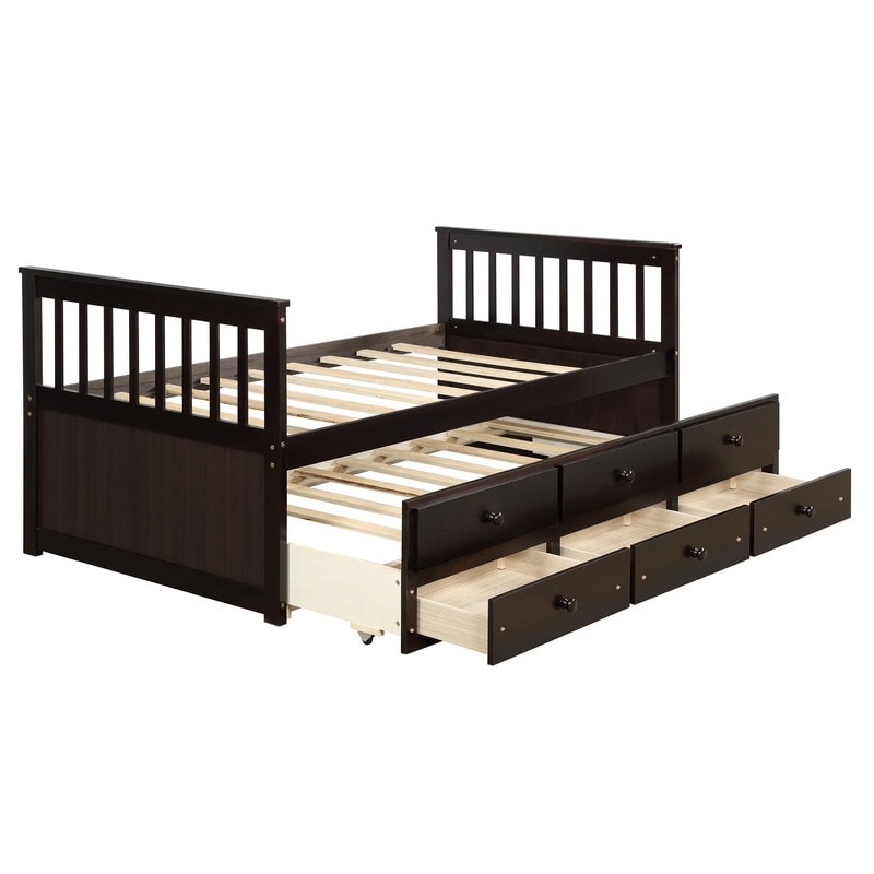 TOPMAX Captain's Bed Twin Daybed with Trundle Bed and Storage Drawers,Twin Bed Features Hideaway For Space Saving Purpose