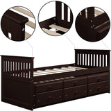 TOPMAX Captain's Bed Twin Daybed with Trundle Bed and Storage Drawers,Twin Bed Features Hideaway For Space Saving Purpose