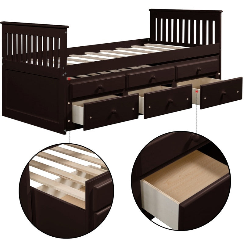 TOPMAX Captain's Bed Twin Daybed with Trundle Bed and Storage Drawers,Twin Bed Features Hideaway For Space Saving Purpose