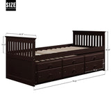 TOPMAX Captain's Bed Twin Daybed with Trundle Bed and Storage Drawers,Twin Bed Features Hideaway For Space Saving Purpose