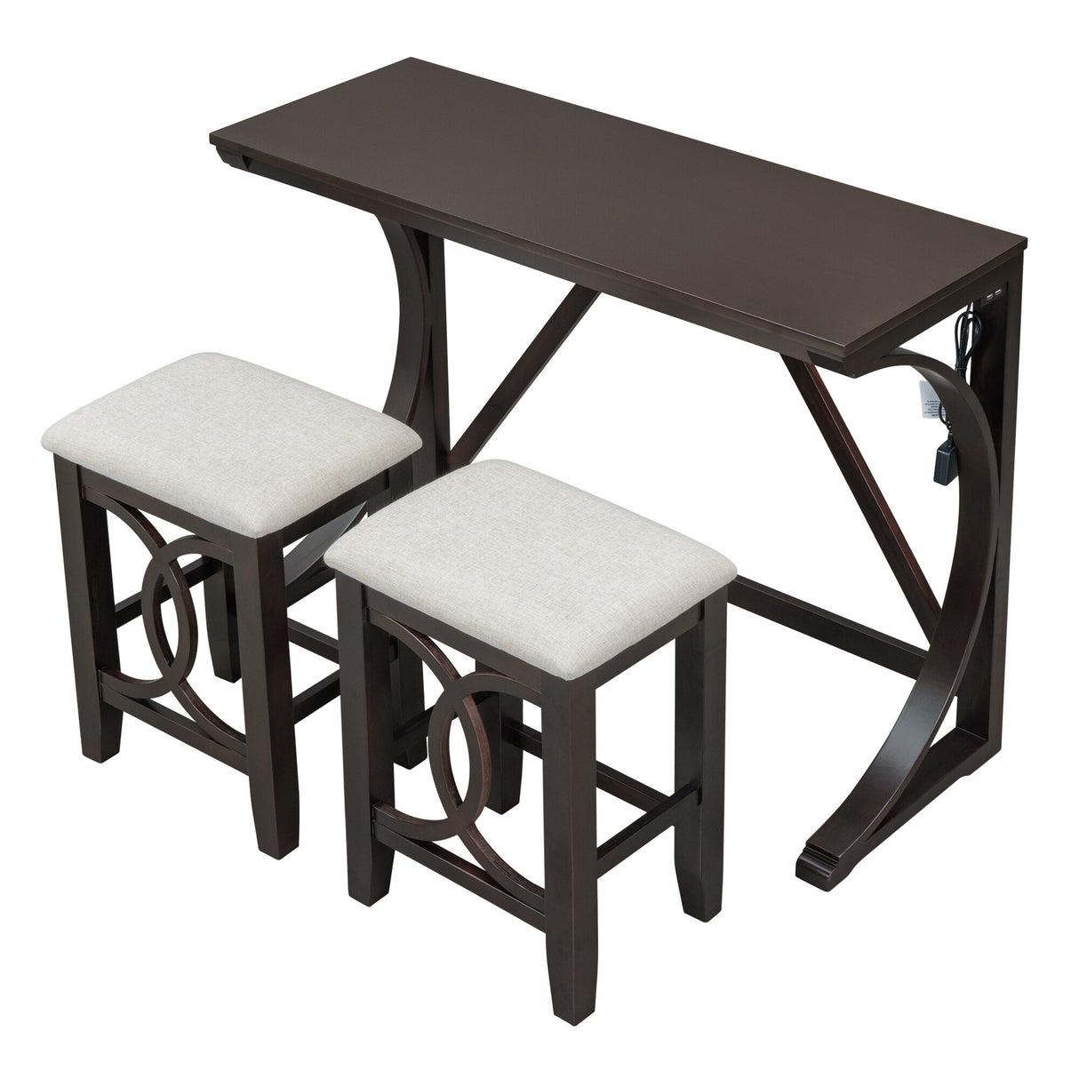 TOPMAX Farmhouse 3-Piece Counter Height Dining Table Set with USB Port