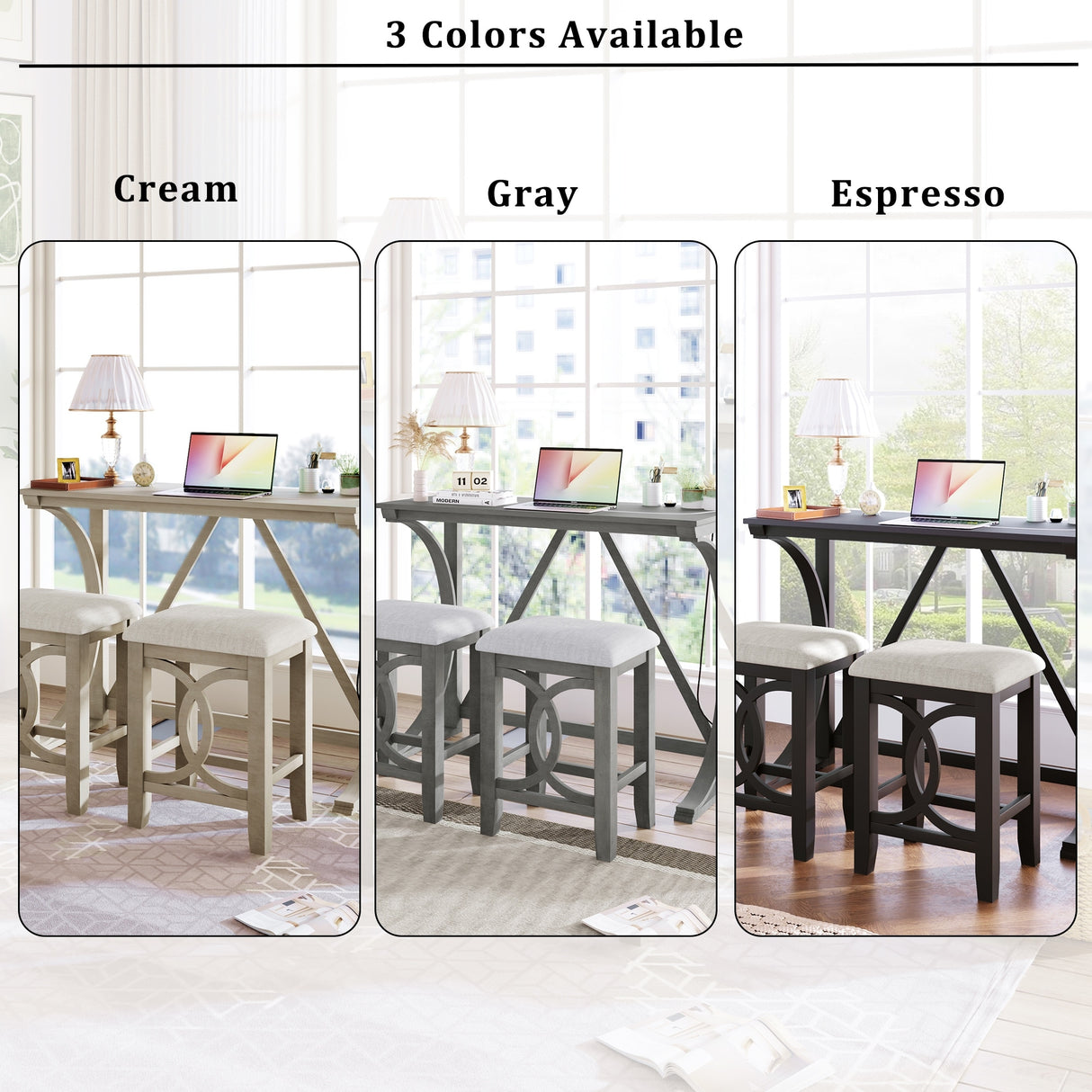 TOPMAX Farmhouse 3-Piece Counter Height Dining Table Set with USB Port