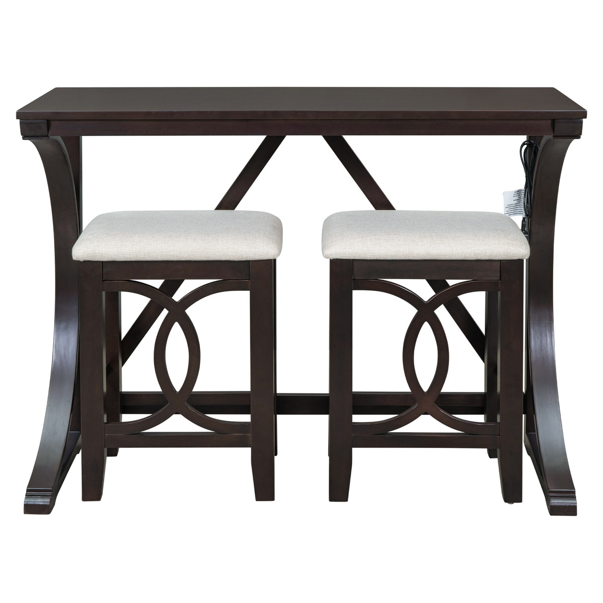 TOPMAX Farmhouse 3-Piece Counter Height Dining Table Set with USB Port