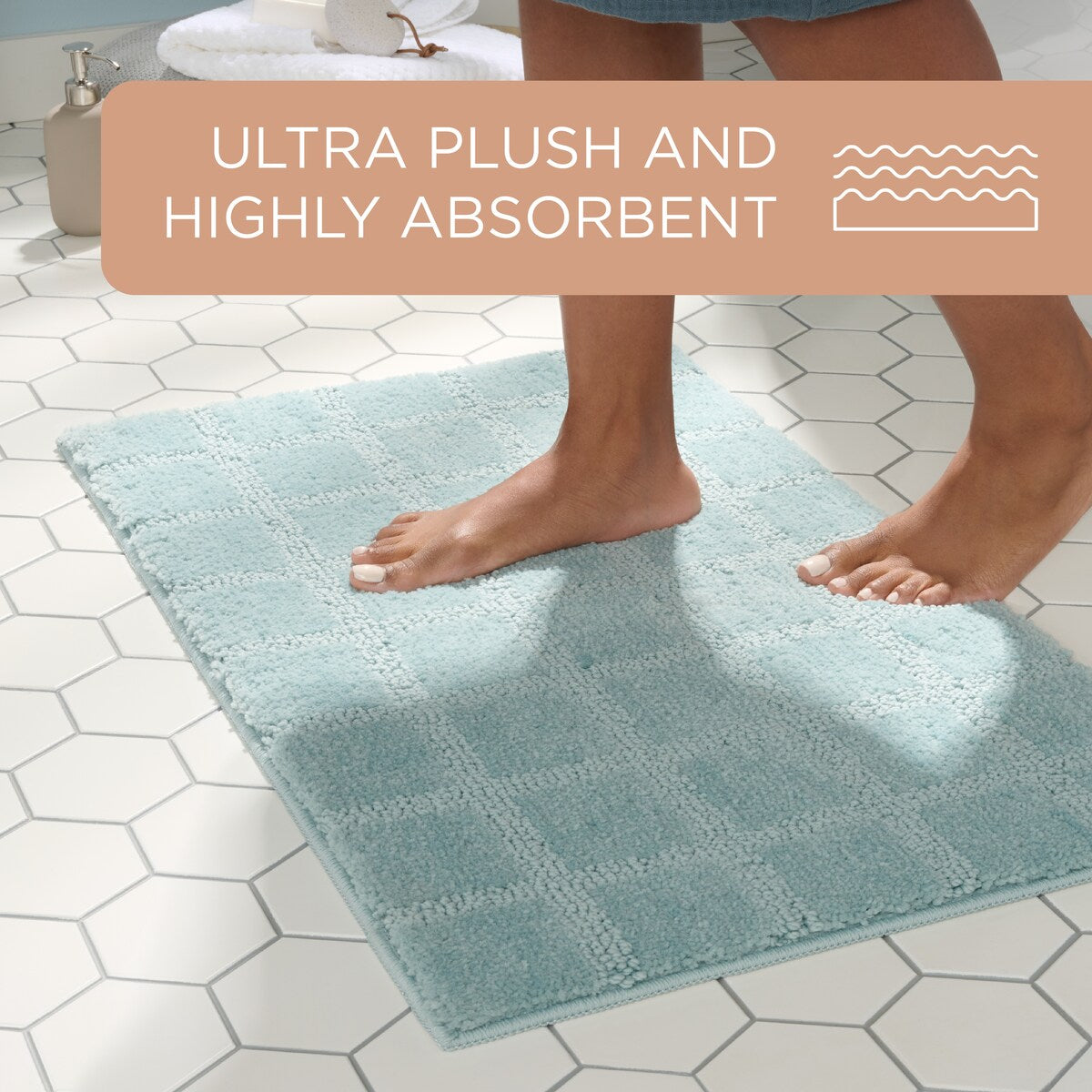 TOWN & COUNTRY EVERYDAY Ultra Plush Solid Tufted Windowpane Bath Mat, Tufted Floor Mat, Non-Slip Backing, Machine Washable