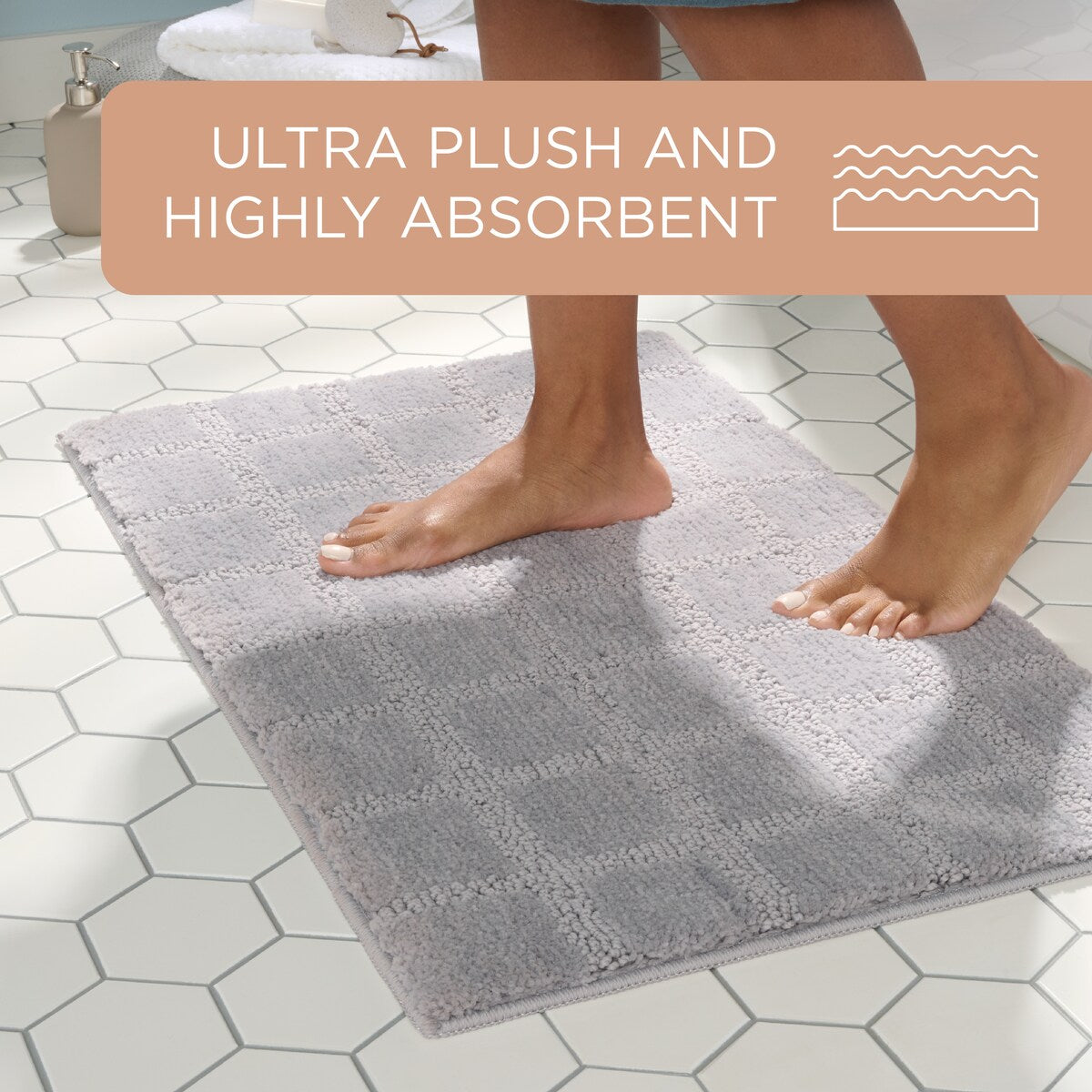TOWN & COUNTRY EVERYDAY Ultra Plush Solid Tufted Windowpane Bath Mat, Tufted Floor Mat, Non-Slip Backing, Machine Washable