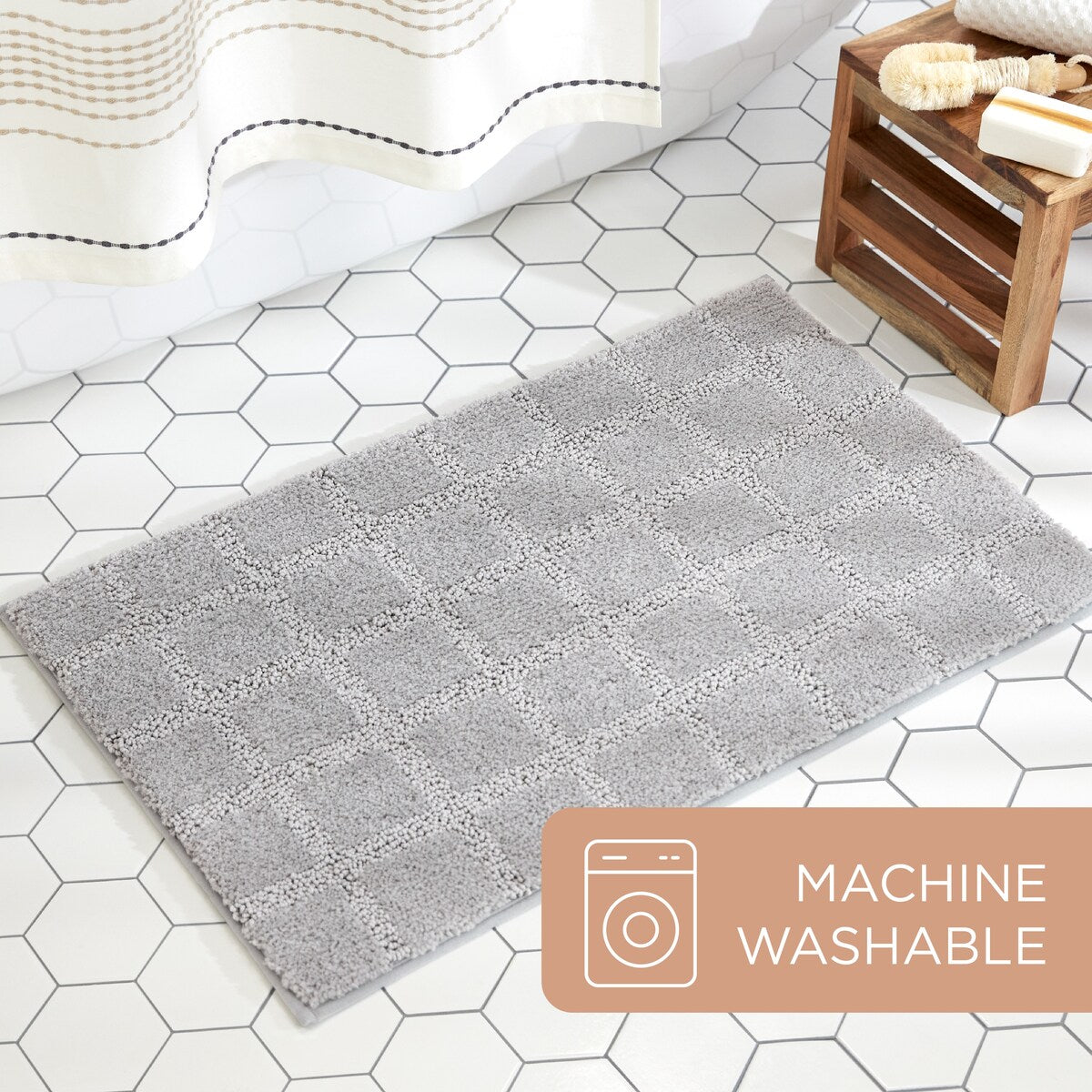 TOWN & COUNTRY EVERYDAY Ultra Plush Solid Tufted Windowpane Bath Mat, Tufted Floor Mat, Non-Slip Backing, Machine Washable