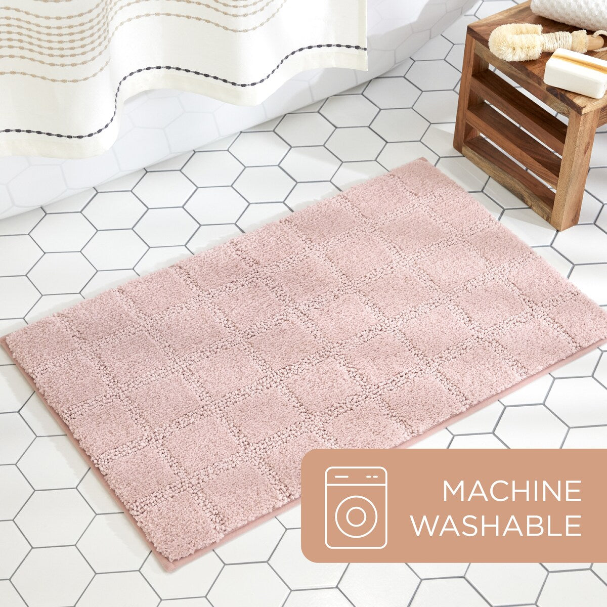 TOWN & COUNTRY EVERYDAY Ultra Plush Solid Tufted Windowpane Bath Mat, Tufted Floor Mat, Non-Slip Backing, Machine Washable
