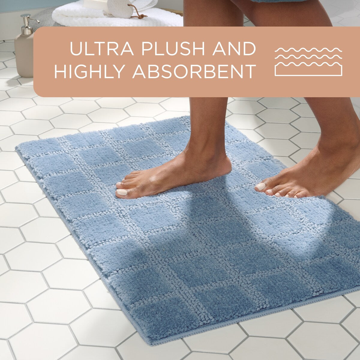 TOWN & COUNTRY EVERYDAY Ultra Plush Solid Tufted Windowpane Bath Mat, Tufted Floor Mat, Non-Slip Backing, Machine Washable