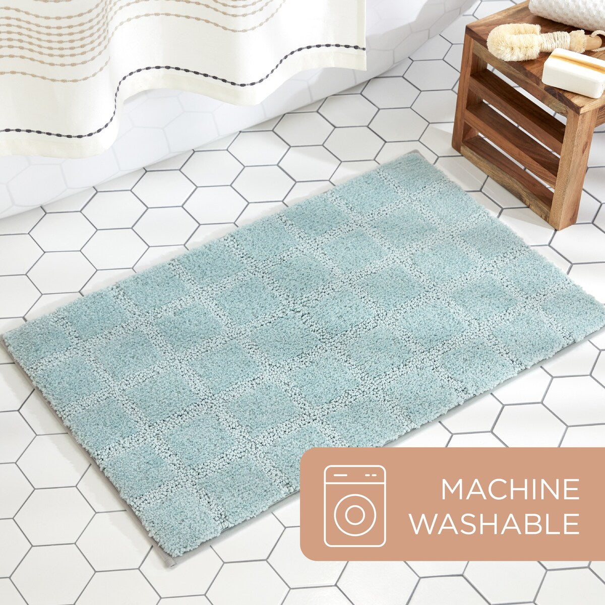 TOWN & COUNTRY EVERYDAY Ultra Plush Solid Tufted Windowpane Bath Mat, Tufted Floor Mat, Non-Slip Backing, Machine Washable