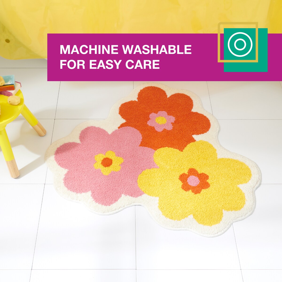 TOWN & COUNTRY PLAY Peachy Clean Peach Fruit Shaped Bath Mat, Absorbent Tufted Floor Mat, Non-Slip Backing, Machine Washable
