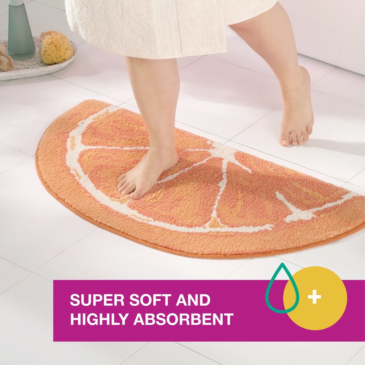 TOWN & COUNTRY PLAY Peachy Clean Peach Fruit Shaped Bath Mat, Absorbent Tufted Floor Mat, Non-Slip Backing, Machine Washable