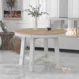 TREXM Farmhouse Round Extendable Dining Table with 16" Leaf Wood Kitchen Table
