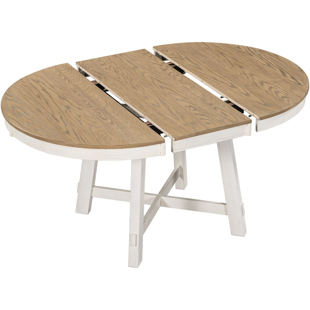TREXM Farmhouse Round Extendable Dining Table with 16" Leaf Wood Kitchen Table