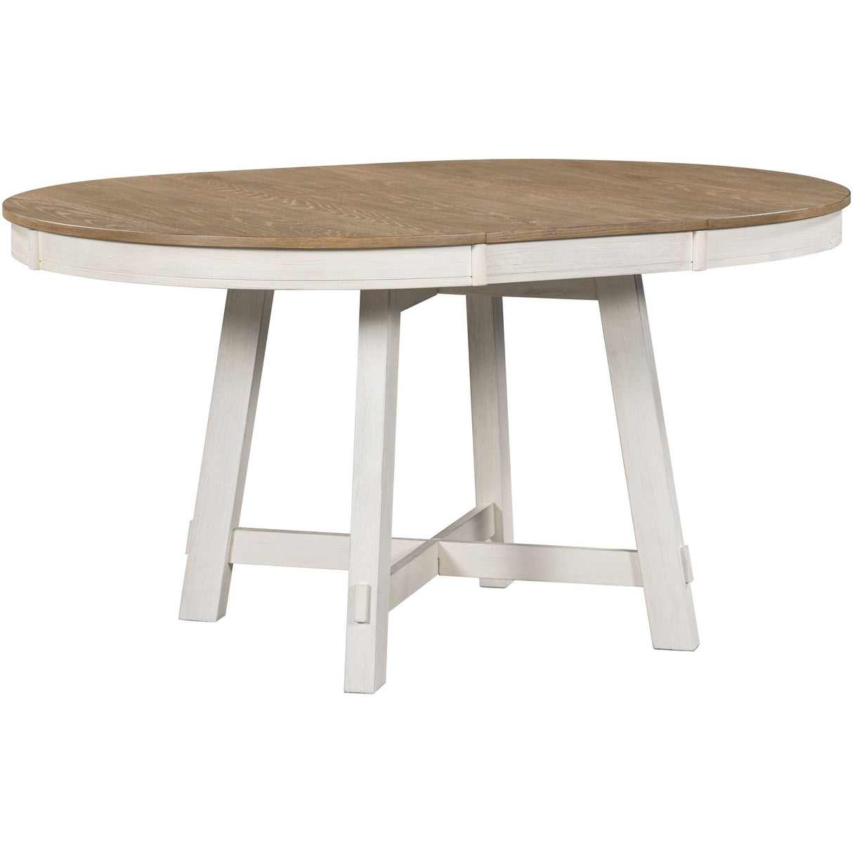 TREXM Farmhouse Round Extendable Dining Table with 16" Leaf Wood Kitchen Table