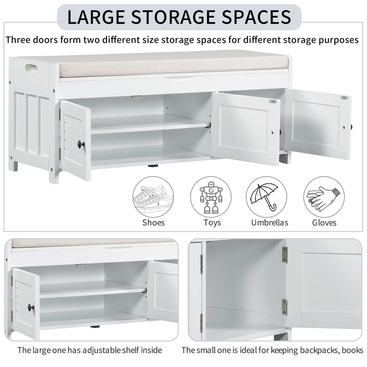 TREXM Storage Bench with 3 Shutter-shaped Doors