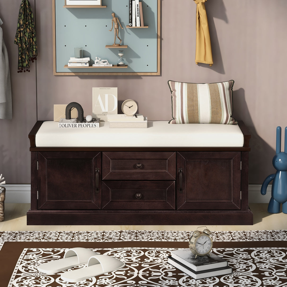 TREXM Storage Bench with Drawers and Cabinets