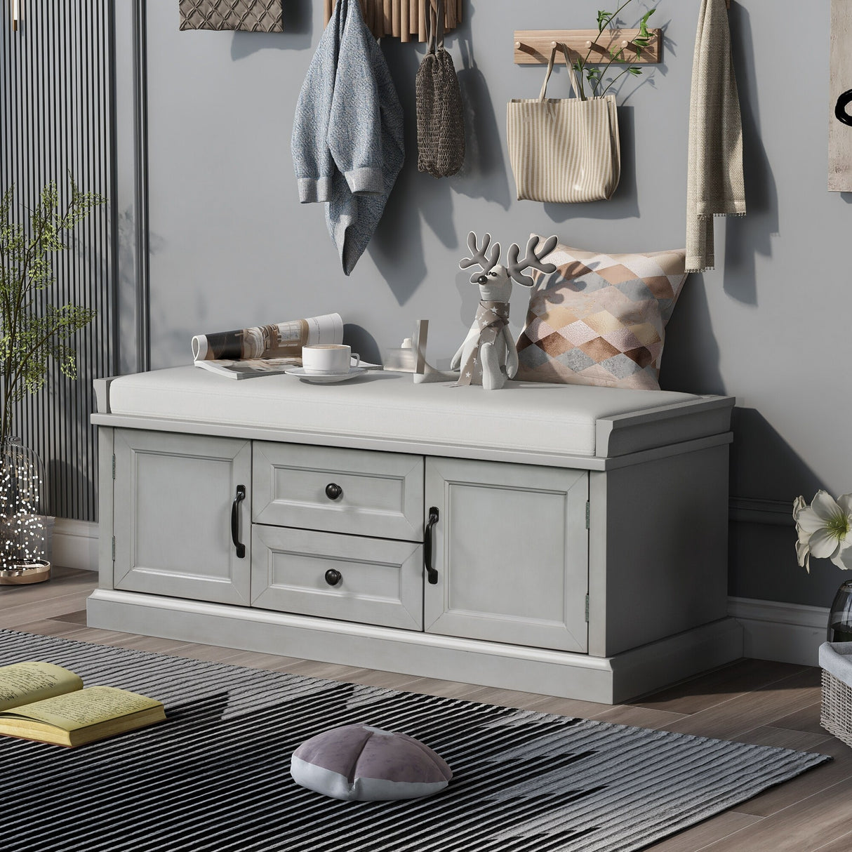 TREXM Storage Bench with Drawers and Cabinets