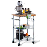 TRINITY EcoStorage® Bamboo Kitchen Cart, Chrome