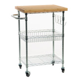 TRINITY EcoStorage® Bamboo Kitchen Cart, Chrome