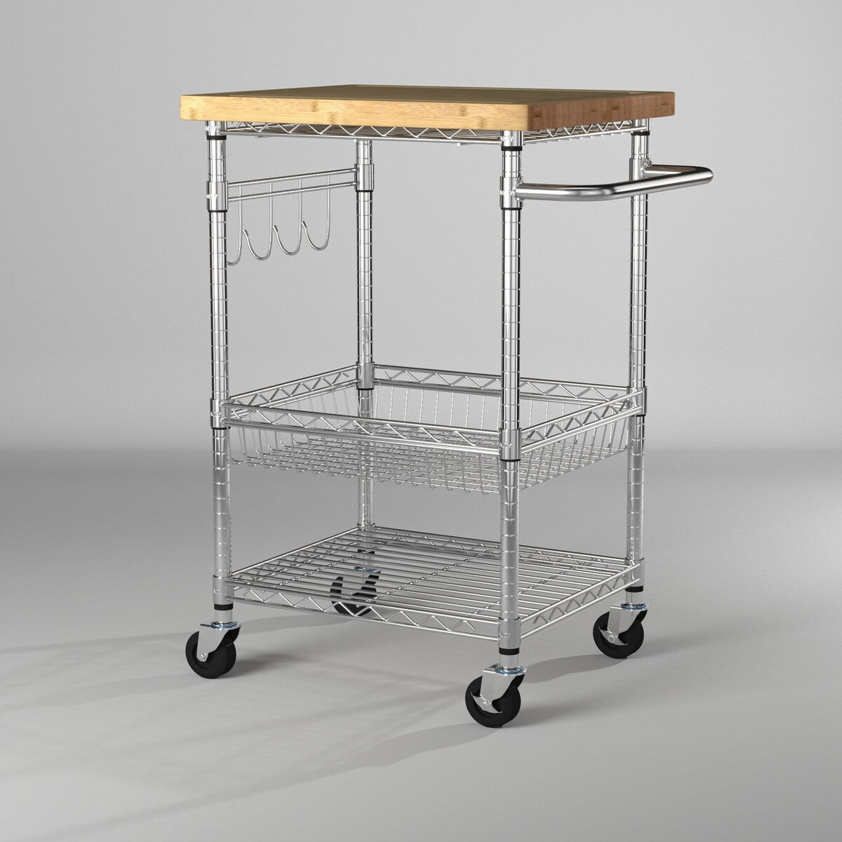TRINITY EcoStorage® Bamboo Kitchen Cart, Chrome