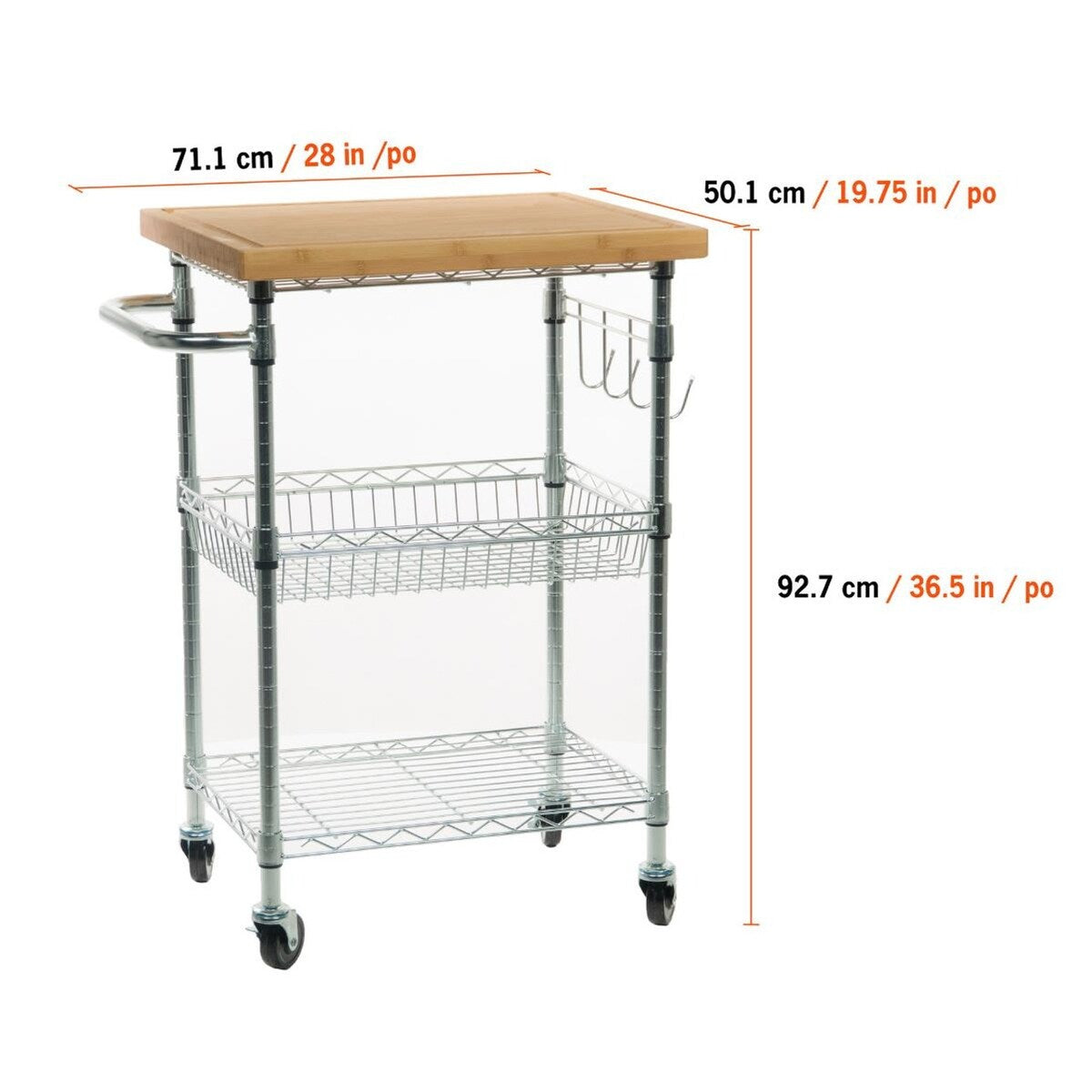 TRINITY EcoStorage® Bamboo Kitchen Cart, Chrome