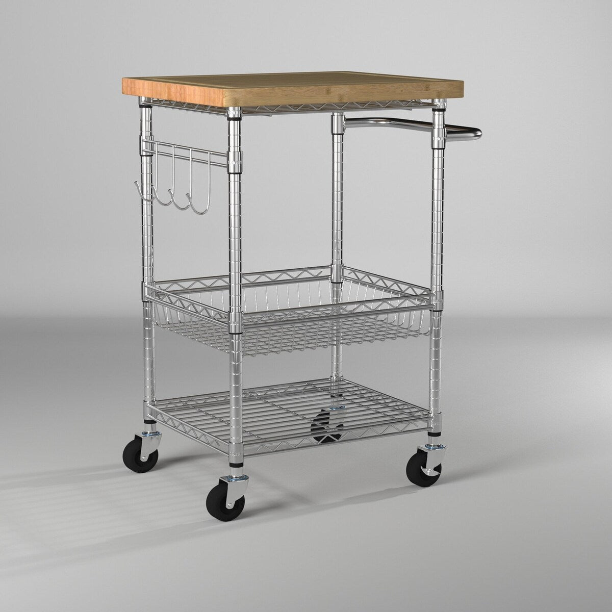 TRINITY EcoStorage® Bamboo Kitchen Cart, Chrome