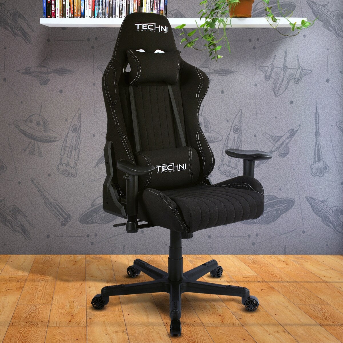 TS-F44 Fabric Ergonomic High Back Racer Style PC Gaming Chair, Black
