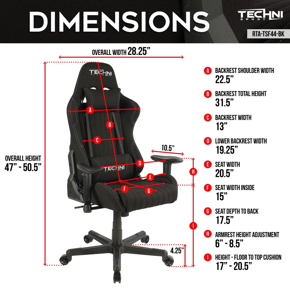 TS-F44 Fabric Ergonomic High Back Racer Style PC Gaming Chair, Black