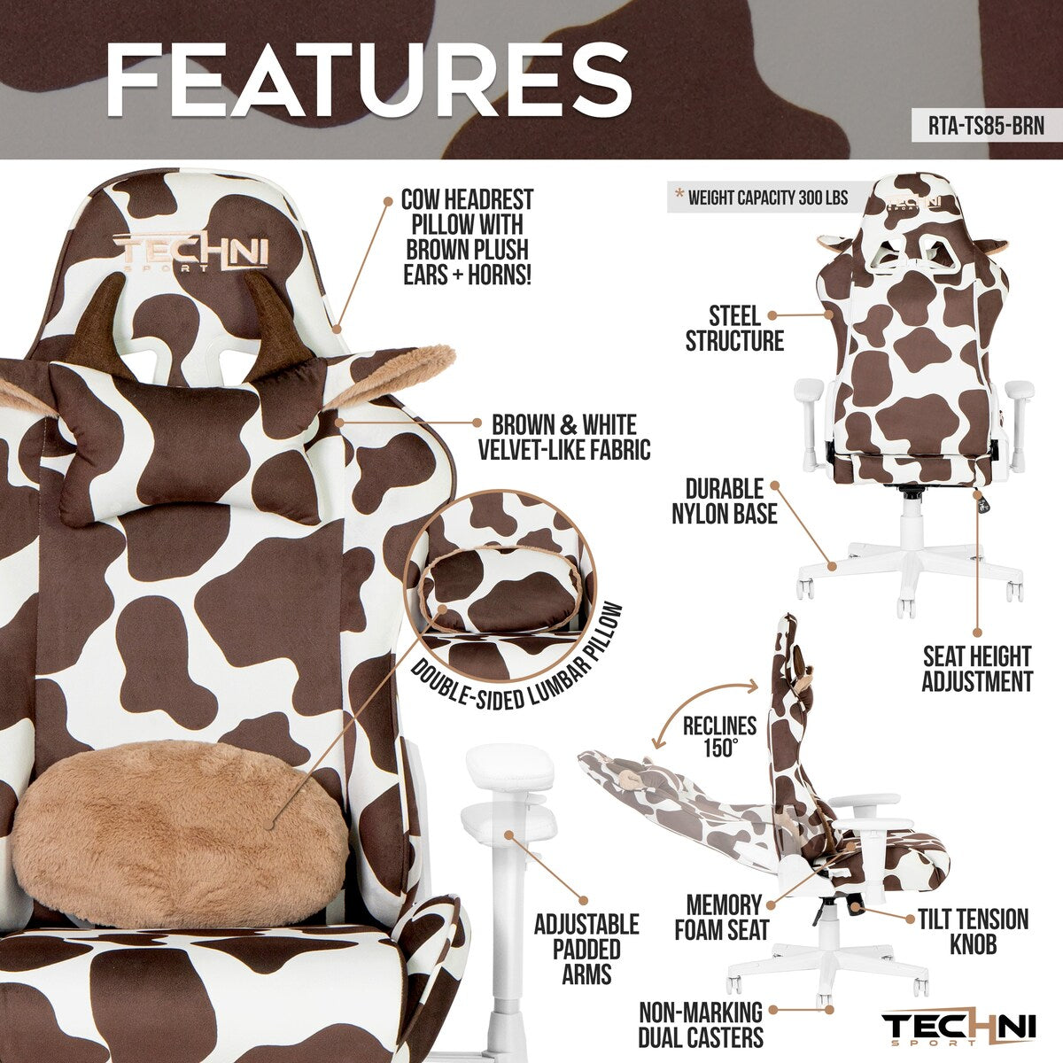 TS85 COW Print LUXX Series Gaming Chair