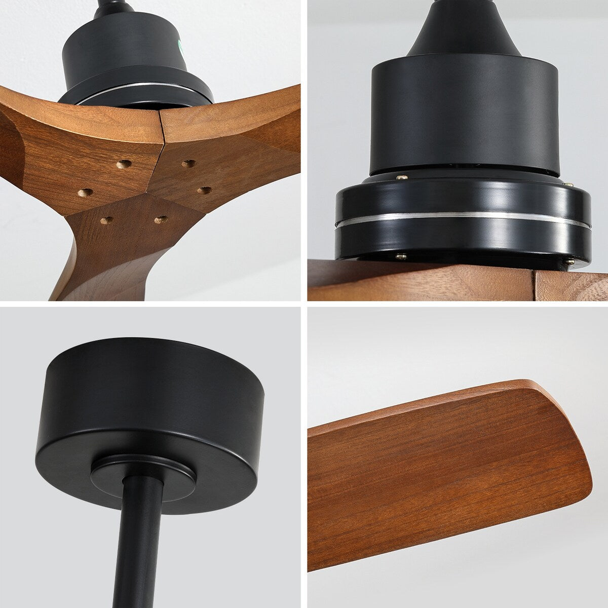 TT 52in Outdoor Farmhouse Ceiling Fan with Remote Carved Wood Fan Blade Reversible Motor - Walnut and Matte Black