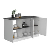 TUHOME Juniper Kitchen Island with Large Top Surface, Double Door Cabinet, and Open Shelves