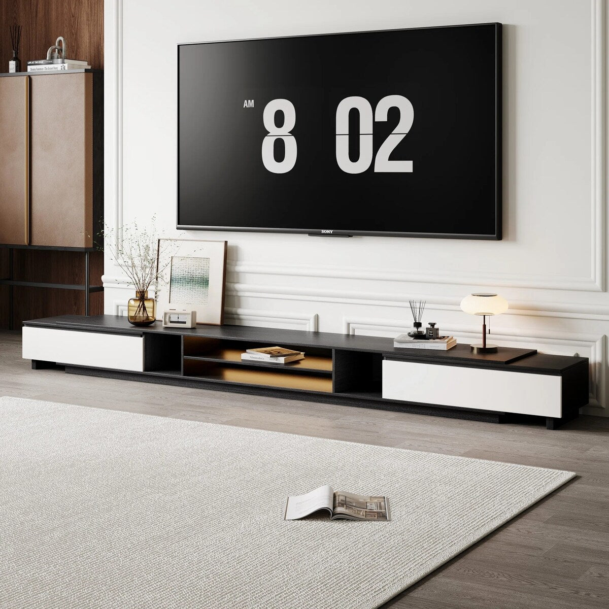 TV Stand and Coffee Table Set of 2, TV Stand for TVs Up to 78'', Rectangle Coffee Table for Living Room - 78.74'' to 98.42''