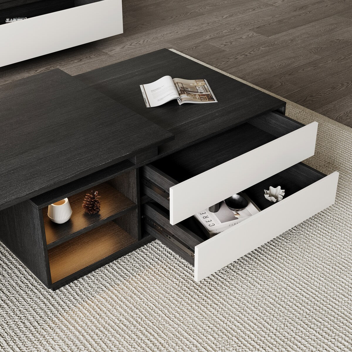 TV Stand and Coffee Table Set of 2, TV Stand for TVs Up to 78'', Rectangle Coffee Table for Living Room - 78.74'' to 98.42''