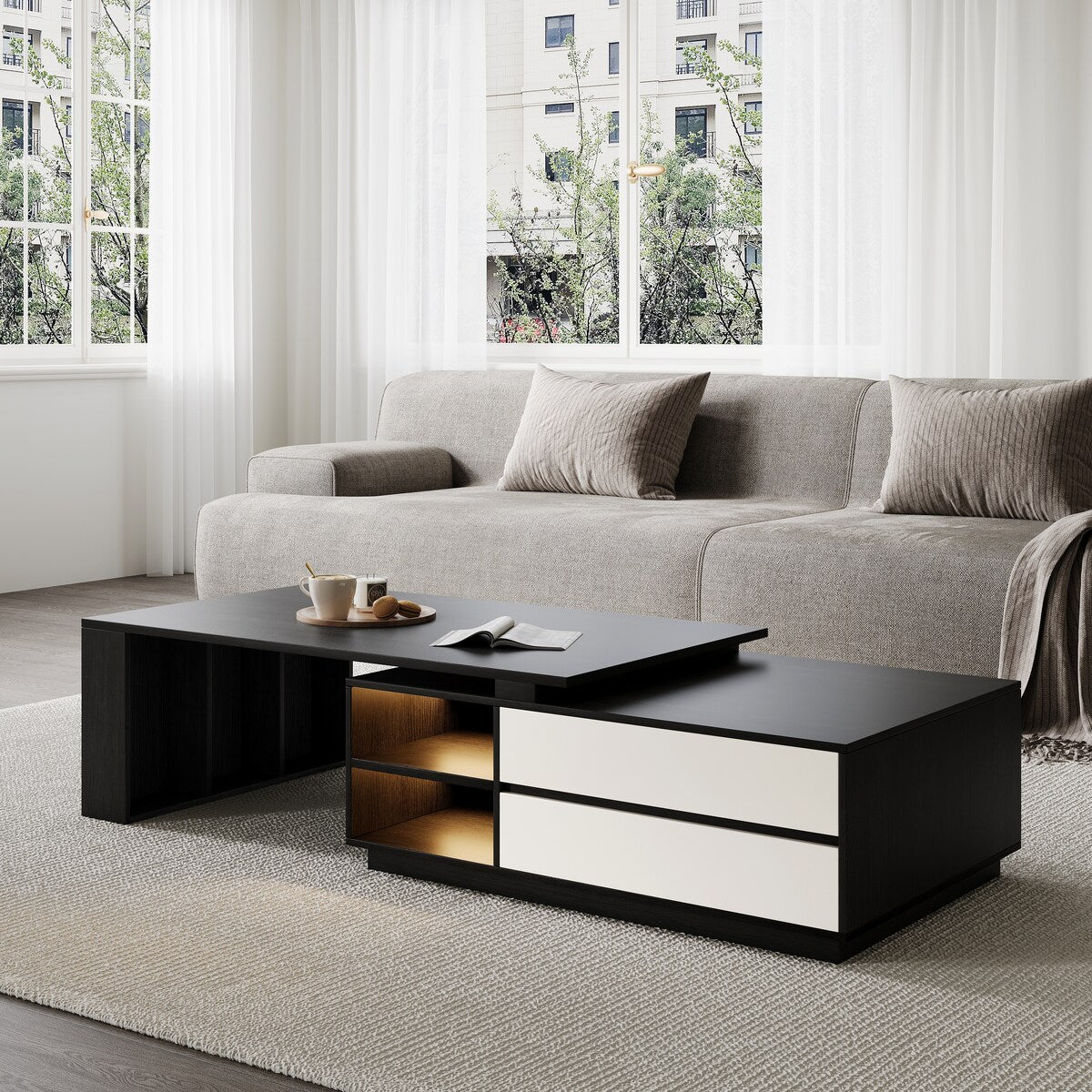 TV Stand and Coffee Table Set of 2, TV Stand for TVs Up to 78'', Rectangle Coffee Table for Living Room - 78.74'' to 98.42''