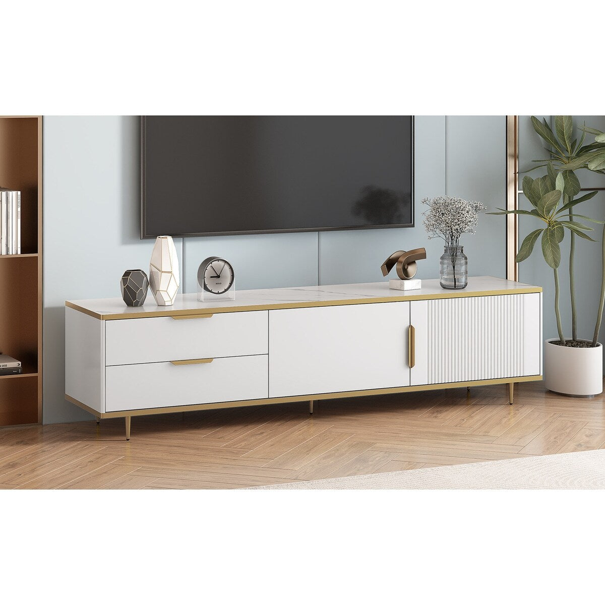 TV Stand for 65+ Inch, Entertainment Center TV Media Console Table,with 2 Drawers and 2 Cabinets, TV Console Cabinet Furniture
