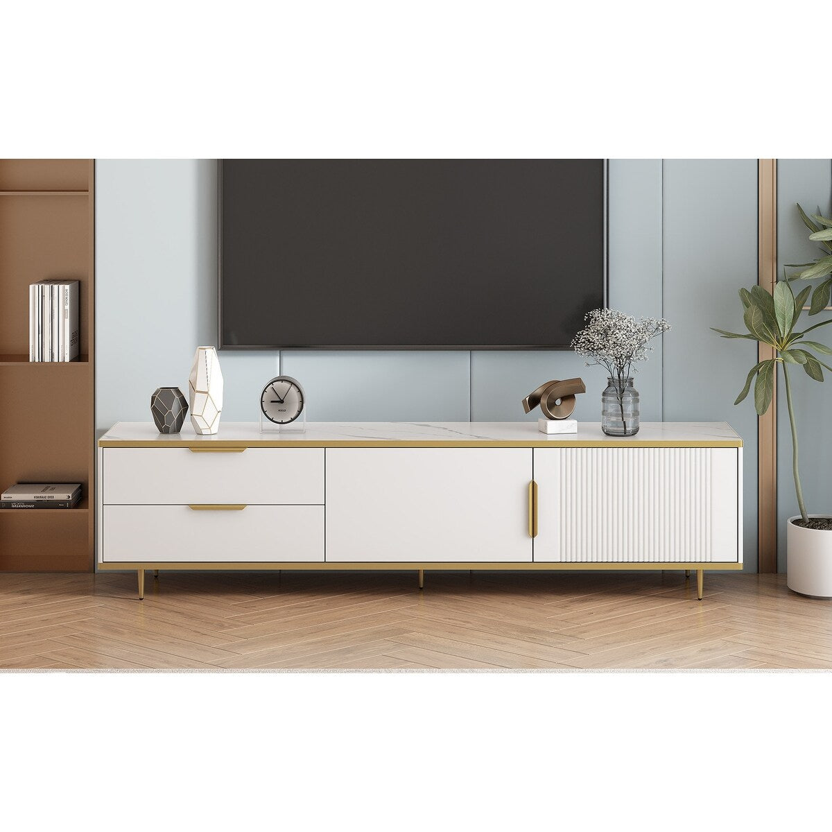 TV Stand for 65+ Inch, Entertainment Center TV Media Console Table,with 2 Drawers and 2 Cabinets, TV Console Cabinet Furniture