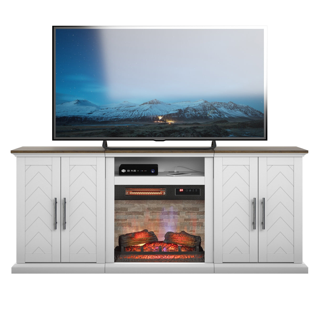 TV Stand for TVs up to 80" with Electric Fireplace and USB Charging Ports