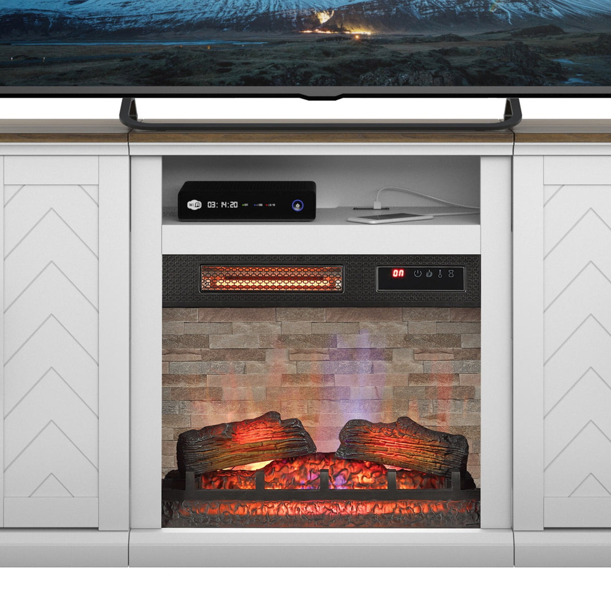 TV Stand for TVs up to 80" with Electric Fireplace and USB Charging Ports