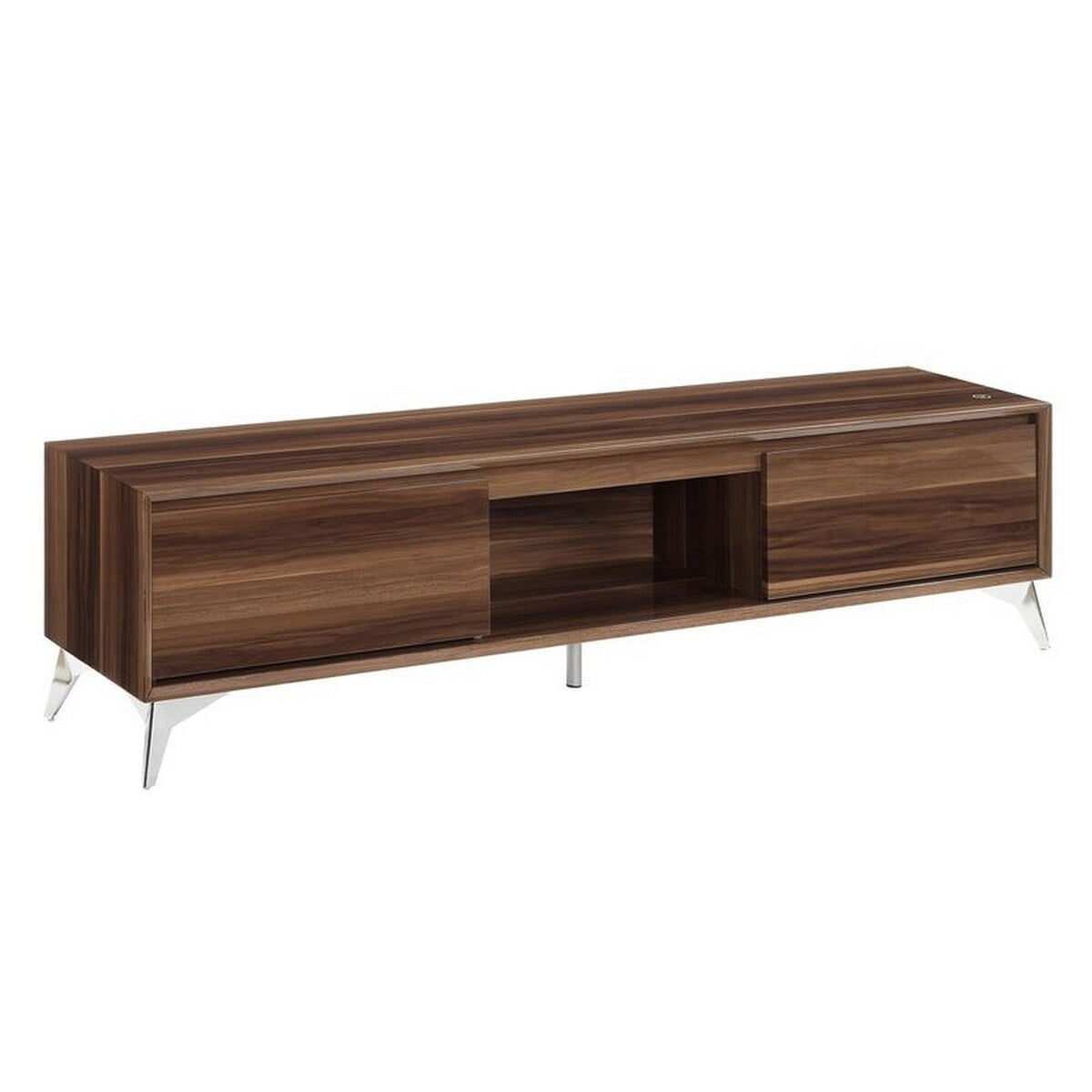 TV Stand with 2 Door Storage and LED Touch Light, Brown