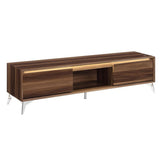 TV Stand with 2 Door Storage and LED Touch Light, Brown