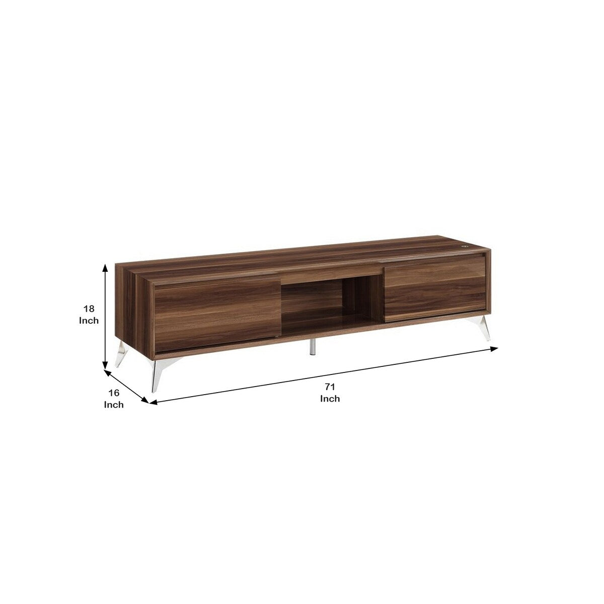 TV Stand with 2 Door Storage and LED Touch Light, Brown