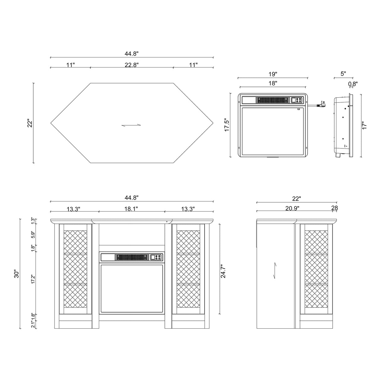 44.8" TV Stand Console with 18" Electric Fireplace and Shelves - N/A